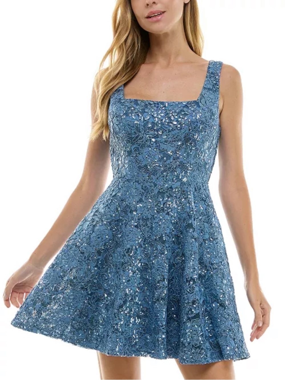 City Studios Blue Sequined Lace A-Line Mini Dress